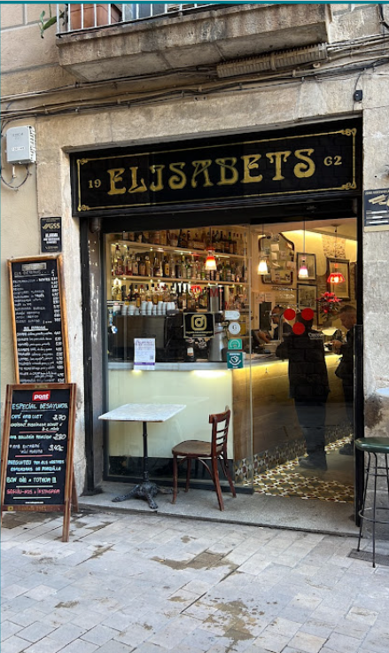 Fachada de Elisabets, rótulo dorado de 1962, Carrer d'Elisabets 2