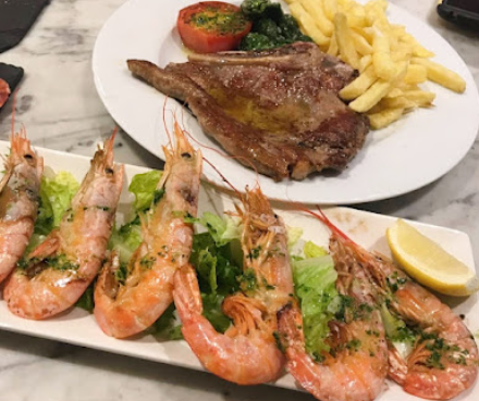 Gambas a la plancha y chuletón